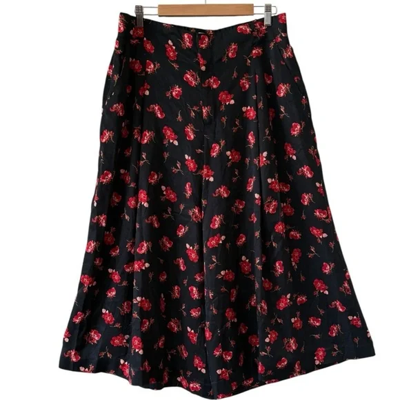 ANTHROPOLOGIE Maeve Floral Printed Wide Leg High Rise A-Line Culottes Size L NEW - Picture 2 of 9